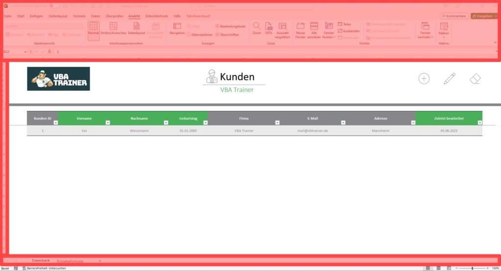 Excel Interface ausblenden