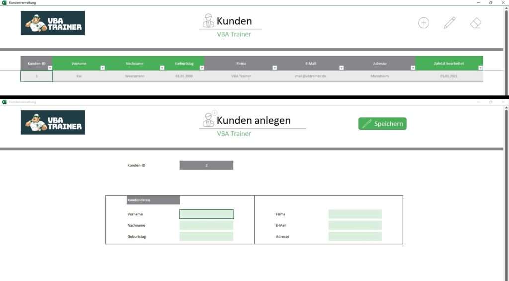 Excel VBA Eingabeformular Übersicht