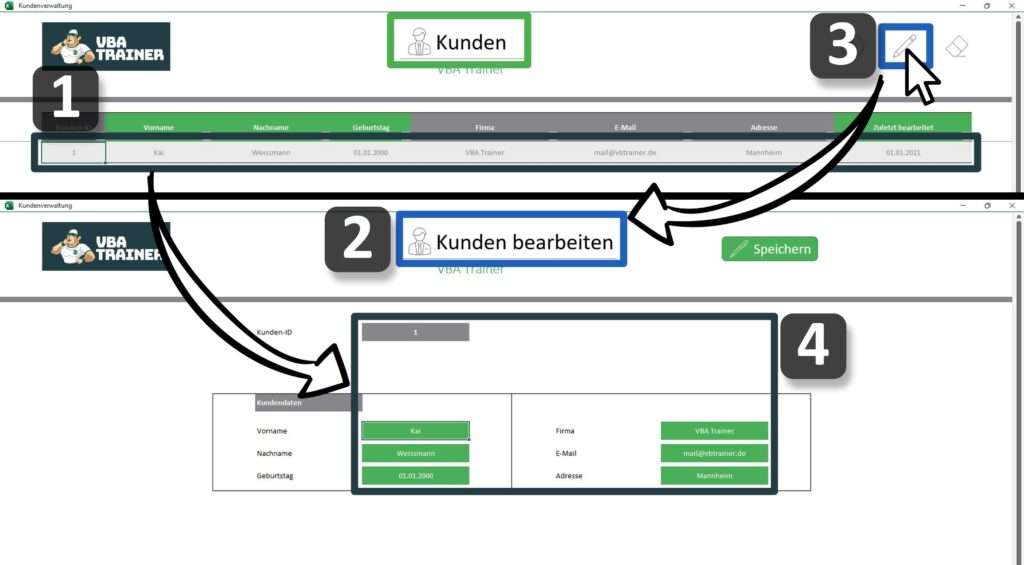 Excel VBA Eingabeformular Funktion Bearbeiten