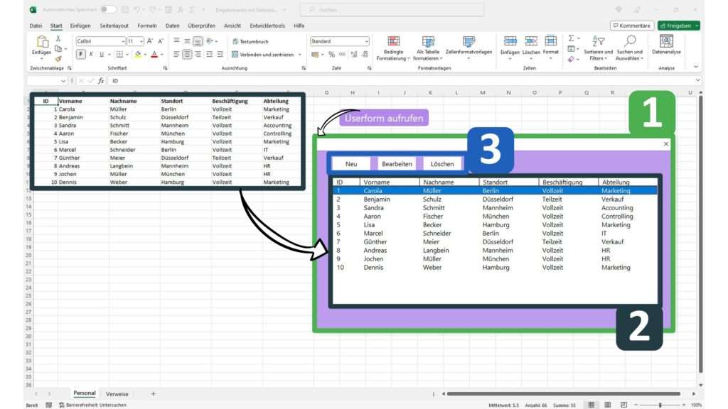 Excel VBA Eingabemaske mit Datenbank Detailerklärung 4