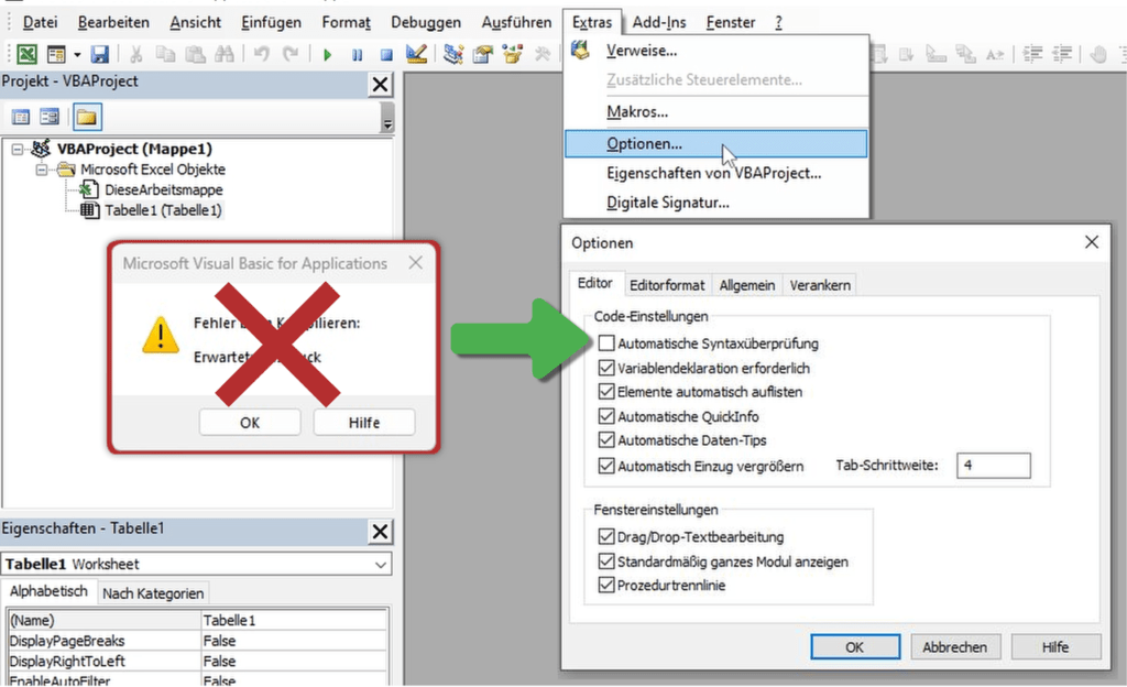 VBA automatische Syntaxprüfung